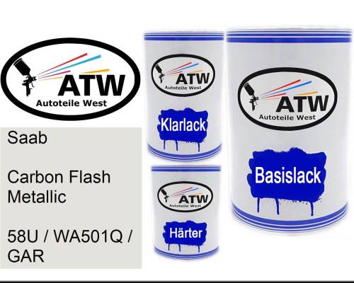 Saab, Carbon Flash Metallic, 58U / WA501Q / GAR: 500ml Lackdose + 500ml Klarlack + 250ml Härter - Set, von ATW Autoteile West.